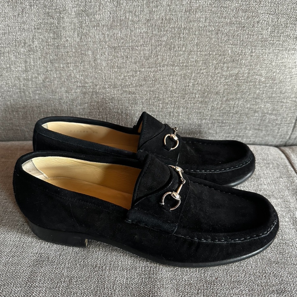 Vintage Black Suede Gucci Horsebit Loafers